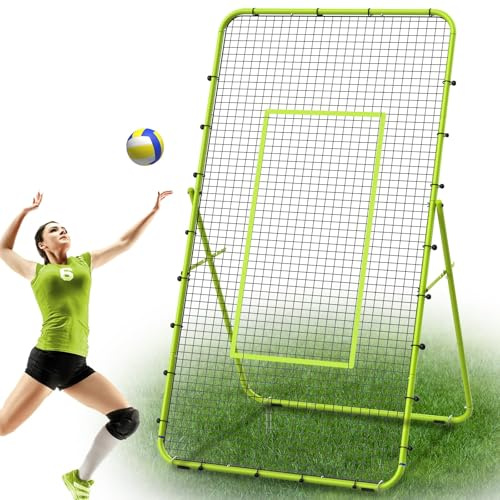 Rimbalzo per Pallavolo Rete, 2,2 x 1,2 m, Attrezzo per Allenamento di Pallavolo con Zona di Battuta per Esercizi di Lacrosse e Baseball, Rete da Pallavolo Regolabile per Interno ed Esterno, Verde