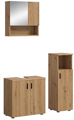 xonox.home – 3 TLG. Kompakte Badkombination Mone 105x180x30 cm in Korpus und Front Artisan Oak Nachbildung – Stilvolles Möbel-Set für Moderne Badezimmer – pflegeleicht & funktional