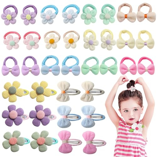 LUFFLOK 36 Piezas Accesorios Pelo Niña, Lazos y Pinzas para el Cabello de Niñas, Bebés y Niños Pequeños, Moños y Flores de Colores Caramelo para Gomas Pelo Niña Jugar o ir a la Escuela (36 piezas)