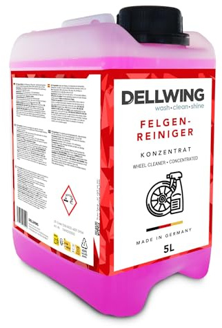Dellwing Felgenreiniger Konzentrat 5 l, hoch alkalischer Reiniger für alle Felgenarten, säurefrei, Auto-Zubehör, Made in Germany