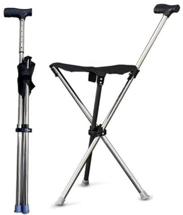 Bastone da passeggio pieghevole con seduta, sgabello telescopico portatile, altezza regolabile, antiscivolo, supporto da viaggio fino a 150 kg