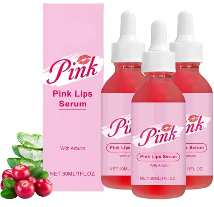 Pink Lip Serum for Dry and Dark Lips, Lightener for Smokers and Non Smokers, Deep Hydration Overnight Daily, Conditioning LipSerum Moisturizer Help Fade Lips Discoloration with Aloe Vera (3PC)