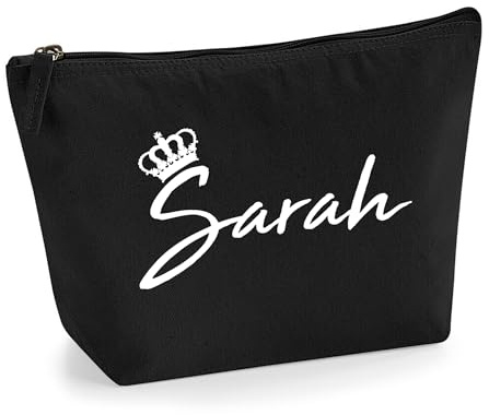 Personalisiert Name Initialen & Königin Krone Kosmetiktasche Damen Schminktasche für Handtasche Makeup Tasche mit Texturdruck - Weißer Film - M - Schwarz