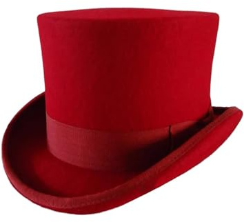 DJSKLDF Cylinderhatt Polyester Filt Cylinderhatt för Män Kvinnor Hög Hatt Festklänning Fedora Teater Wizard (Röd, L)
