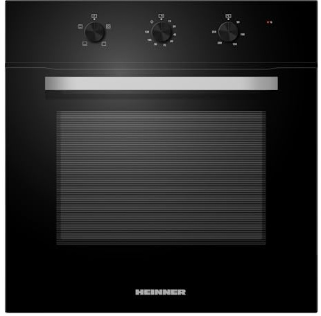 HEINNER HBO-M654G-GBK Einbau-Elektro-Backofen, 70 L Fassungsvermögen, 4 Kochfunktionen, mechanische Steuerungen, Energieklasse A, schwarzes Glas-Finish