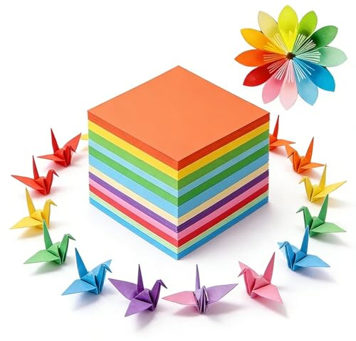 400 Sheets Origami Paper, Coloured Paper for Kids and Teenagers, 10 Colours in Three Sizes (7x7 cm, 10x10 cm, 12x12 cm), Coloured Card Ideal for DIY Arts, Crafts