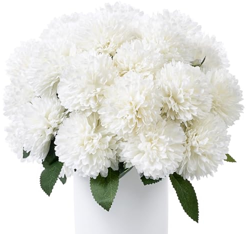 XIANNVXI 12 Stück Weiße Kunstblumen wie Echt Chrysanthemen Künstliche Blumen Weiß Fake Blumen Plastikblumen Deko Vasen für Blumenarrangements, Hochzeiten, Heimdekorationen