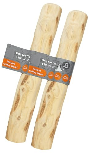 Husdjur naturligt kaffe trä hund tuggleksak, splitterfritt lövträ för agggressiva tuggare, giftfri ångestlindrande pinne (2-pack XXL)