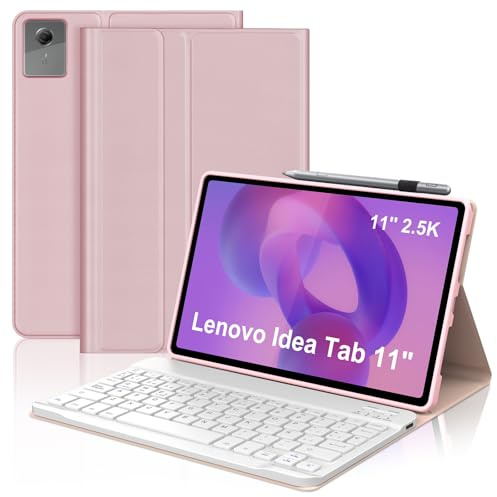 SENGBIRCH Funda con Teclado para Lenovo Idea Tab 11 2025, Español Ñ Bluetooth Inalámbrico Extraíble Teclado para Lenovo Idea Tab 11 Pulgadas (TB336FU/TB336ZU), Rosa