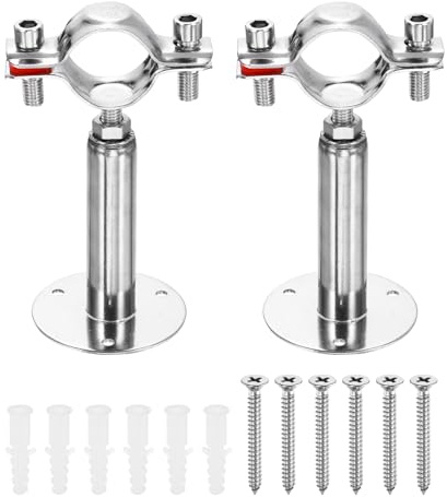 sourcing map 2 Set Wall Mount Ceiling Mount Pipe Supports 304 Stainless Steel Adjustable Pipe Bracket Clamp with Screw for OD Pipe 1.3-1.3 (32-34mm) Adjustable Height 100-150mm