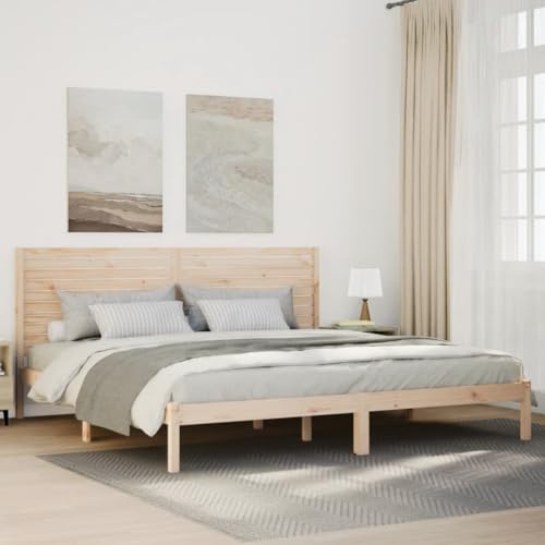 Ziaphsol Massiv träsäng, extra lång furu, 200 x 210 cm, sängram med ribbotten, förvaringsutrymme, sänggavel, sovrumsmöbler, obehandlad