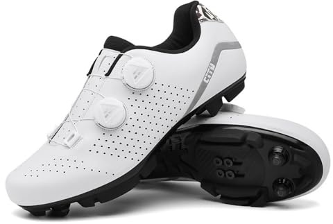 Cykelskor för män och kvinnor – andningsbara och halkfria – professionella för mountainbike, inomhus och utomhus – unisex sportskor för inomhus/utomhus cykling, Vitt, 39.5 EU