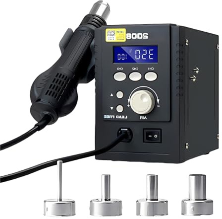 Strumento Di Saldatura Professionale Con Display LCD Regolabile, Temperatura 100-500℃, Ventilatore Brushless, 4 Ugelli Intercambiabili, Stazione Di Riparazione SMD E Bga