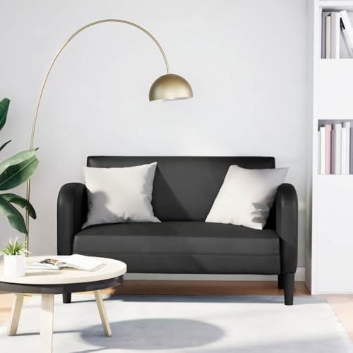 Yisssmeng Zweisitzer Schwarz 124 x 67 x 70 cm Kunstleder Sofa Robustes Holzgestell mit Schaum-Feder-Polsterung Modernes Mikrosofa für Wohnzimmer Büro Flur