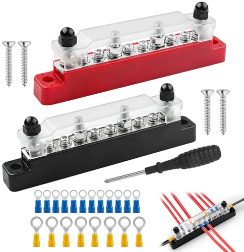 YPLonon 2 Pz Blocco di distribuzione dell'alimentazione 12V-48V DC Busbar | 150A Morsettiera di Alimentazione con M4 Terminale a Bolts e M6 Connettori per Auto Barche Camion