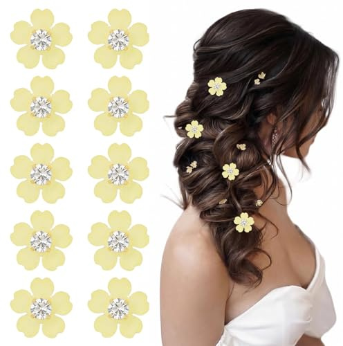ZUWIJEQ 10 Pcs Fermagli per Capelli a Fiore con Strass, fiori per capelli, acconciature per capelli comunione, Accessori Capelli Eleganti per Acconciature Sposa,Mollette Decorative per Donna e Bambina