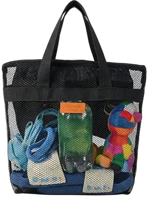LOZTBUE Bolsa Grande de Malla para Juguetes de Playa, Bolsa Plegable,Almacenamiento para Niños al Aire Libre Natación Piscina Viajes Toallas(negro)
