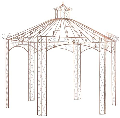 mtlskopl Pavillon de Jardin Rond en Fer Forgé Marron Antique 4x4m