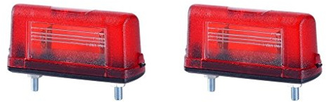 BUL BARS 2 x Kennzeichenleuchte 12V 24V mit E-Prüfzeichen Nummernschildleuchte Kennzeichenbeleuchtung Kennzeichen Auto Rück Hinten Rot LKW PKW KFZ Set Birne