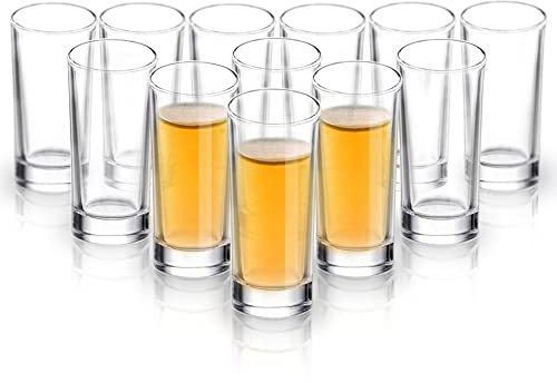 Elivia Shot Glass Set with Heavy Base, 2 oz (12 pack) Clear Glasses for Whiskey, Liqueurs and Dessert - JL01