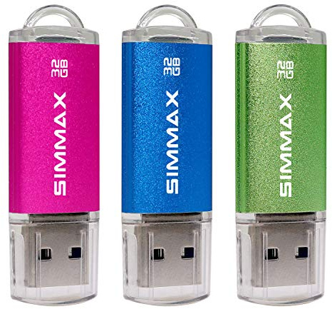 SIMMAX USB Sticks 3 Stück 32GB USB-Flash-Laufwerk High Speed USB 2.0 Speicherstick (32GB Rosa Blau Grün)