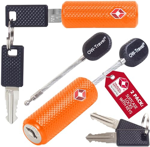 OW-Travel TSA-godkända Kabellås Hänglås (Orange 2-pack) Resväskelås med nycklar. Kraftiga hänglås med resväska med zinklegering med nyckellås för bagage, väska, fodral, ryggsäck, gymskåp
