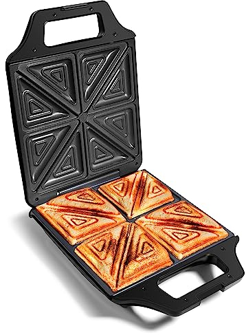 VonShef Sandwich Toaster 4 Slice – Toastie Maker with Non-Stick Plates, 1600W, Deep Fill Toastie Maker for Grilled Cheese Toasties with Cool Touch Handles, Easy Clean, Stainless Steel – Black