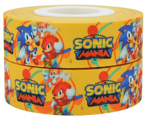 Orange Sonic Print Ribbon 22mm x 2m Gift Wrap & Birthday Cake Decoration | Sold in 2 metre lengths, ideal for birthday gifts, cakes, party decorations, bows, gift bags and crafts