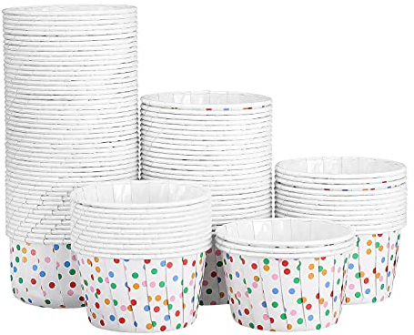 DOITOOL 100pcs Ice Cream Sundae Cups Paper Yogurt Dessert Bowls Polka Dot Ice Cream Treat Cups for Home Party Supplies (Colorful)