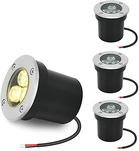 ACHENGE Low Voltage In-ground Light LED Well Lights Landscape Lighting 3W 12V 24V Outdoor Landscape Light Waterproof IP67 Pathway Driveway Deck Step Fence Garden Lights (Warm White)