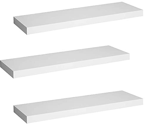 WOLTU 3X Schweberegale Wandregal Wandboard Bücherregal aus MDF Holz, 3er Set Weiss/Schwarz (Weiß, 25cm) | Wandregal Schwarz 3er,Regalbrett freischwebend Schweberegal,Wandregal Wandboard für Büro,Wohnzimmer, Schlafzimmer,Küche