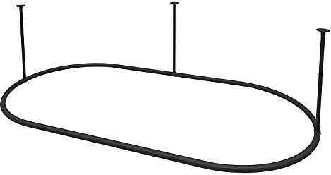 Naiture ovale Duschvorhangstange aus Edelstahl mit Deckenstütze für Klauenfuß-Wanne, 152,4 cm L x 76,2 cm B, schwarzes Finish