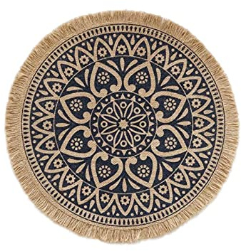 JINGLING Napperon Rond Tissé À Franges De Jute 38 Cm Tapis De Table Imprimé Naturel Tapis De Table De Cuisine Antidérapant Résistant À La Chaleur Coussin De Protection De l'environnement