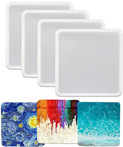 DUBENS Set di 4 stampi per sottobicchieri, in resina epossidica quadrata, per la produzione di sottobicchieri, per la decorazione della casa, 10 x 10 cm