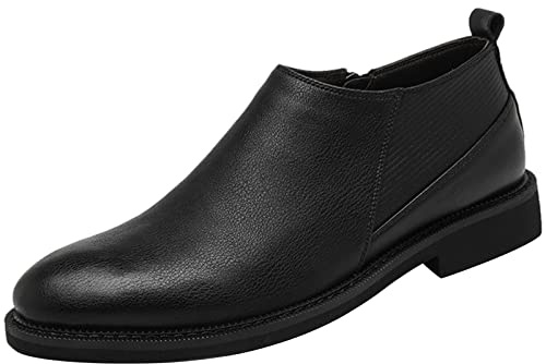 ANUFER Uomini Inteligente Vera Pelle Scarpe da Sera Cerniera Laterale Vintage Basso Stivali Nero SN070377 EU43