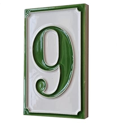 Numéros de maison en céramique italienne peints à la main - Design simple - Vert - Dimensions : 11 x 7 cm (numéro 9)