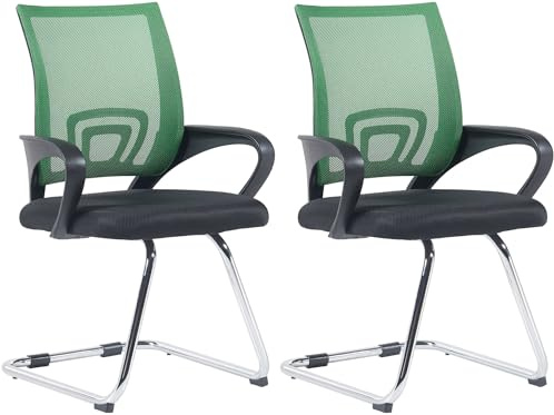 CLP 2er Set Freischwinger Eureka I Polsterstuhl mit Stoffbezug I Rückenlehne mit Netzbezug I Esszimmerstuhl mit Metallgestell Farbe grün