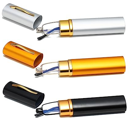Hubeye 3 Paia Occhiali da lettura metallo Ultrasottile Anti-blu Cerniela a molla da Uomo e Donna con la Custodia Clip Portatile 1.50