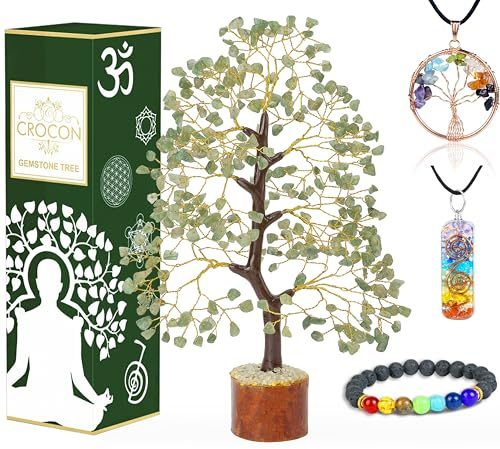 Green Jade Crystal Tree of Life with Bracelet & 2 Pendants Feng Shui Gem Tree Decor Healing Crystals Spiritual Gtree Gifts for Cute Home Room & Desk Decor, Gifts for Women, Girlfriend, Her & Sister