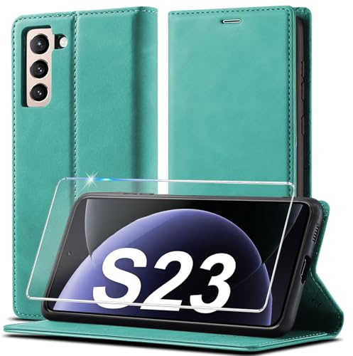 2023 Upgraded Handyhülle für Samsung Galaxy S23 Hülle Leder [Mit S23 Schutzfolie] für Samsung Galaxy S23 5G Hülle Klappbar Leder Flip Wallet Stoßfeste Case Schutzhülle Klapphülle für Samsung S23 Hülle