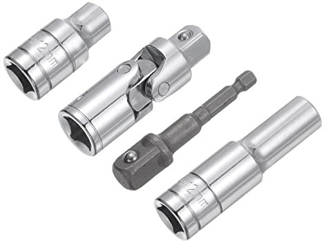 sourcing map Buchse Set 12mm Flach Tief Universalgelenk 1/4 Schlagadapter mit 1/2 Antrieb