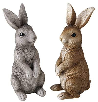 RiloStore 2 unidades de conejos de Pascua migajas gris marrón 16 cm n738 liebres decorativos pareja pareja de conejos parejas de liebre hombre conejo mujer corazón amor conejo decoración de Pascua
