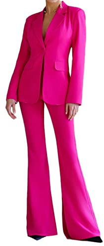 Traje de 2 piezas para mujer, blazer formal, pantalones de negocios, trajes de oficina, traje elegante para mujer, ajuste entallado, fucsia, S