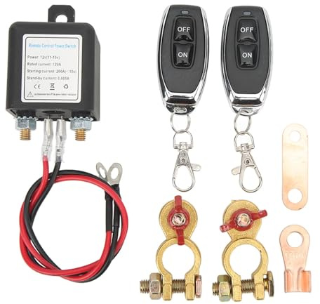 Autobatterie-Trennschalter mit Fernbedienung, Fernbatterie-Trennschalter Kupferklemmen und Power Cut Off Kill Switch für Batterie-Trennschalter Fahrzeuge Campingwagen Wohnmobile (12V120A)