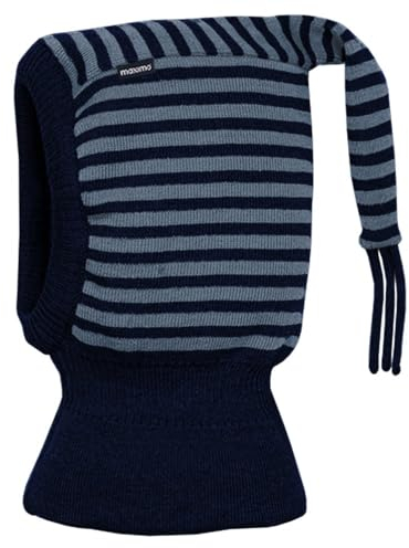 maximo Mini-Schlupfmütze, Zipfel Strick, Ringel, doppelt Made in Germany 49 Marine/Denimblue
