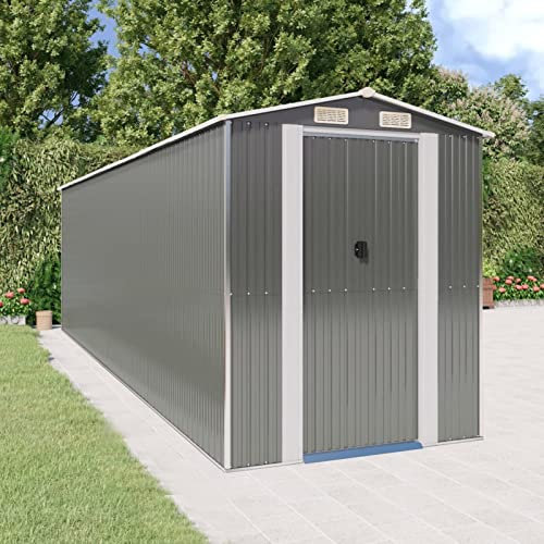 GuyAna Geräteschuppen Hellgrau 192x689x223 cm Verzinkter Stahl GartengeräTehaus Metall Kleines Gartenhaus GartenhüTte GeräTeschuppen Lagerzelt