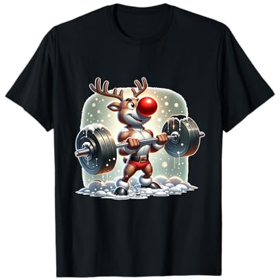 Rudolph The Red Nose Reindeer Workout Gym Weightlifter Funny T-Shirt