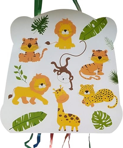 Deliex. Piñata cumpleaños animales 28 x 33 cm. Decoración Fiestas Infantiles Niño y Niña - Piñatas para rellenar con juguetes y chuches. (ANIMALES JUNGLA)
