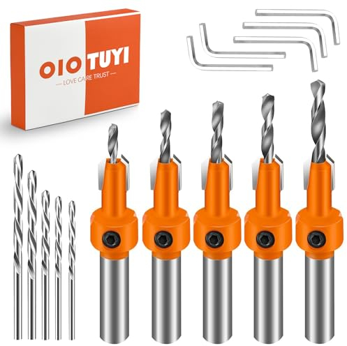 OioTuyi 10 tlg. Holzbohrer und Senkbohrer Set, 8mm Schaft mit Tiefenanschlag, Schreiner Werkzeug für Holzverarbeitung, inkl. Sechskantschlüssel