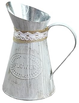 2 Pcs Metal Farmhouse Planter Milk Can Vase Rustic Pitcher Vase Rustic Flowers Jug Vintage Flower Pot Vintage Jug Vase Rustic Vase Metal Flower Jug Flower Bed Old Fashioned/2302(White,Medium)